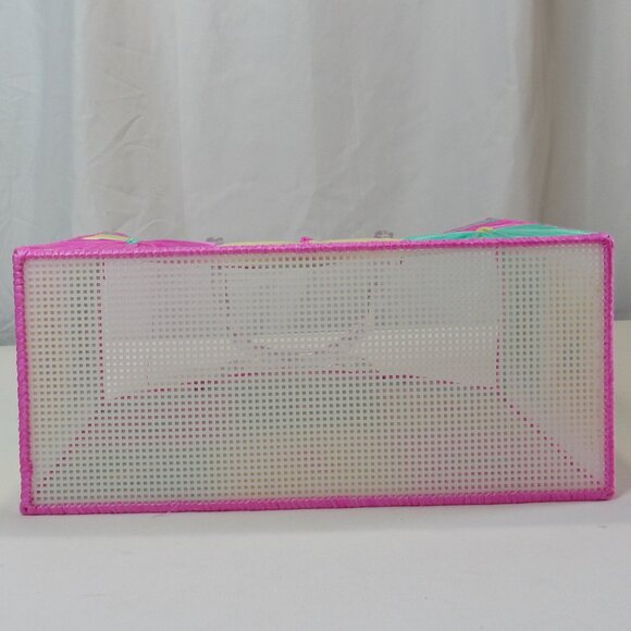 Raffia Ribbon Plastic Canvas Tote Bag With Handles Spring/Summer Floral Design - Picture 6 of 10